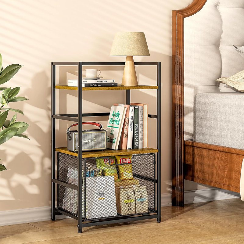 17 Stories Small Bookshelf With Sliding Drawer 3 Tier Small Shelf For Small Spaces Rustic Brown Short Bookcase Industrial Book Shelf Storage Organizer For Living Room Bedroom And Home Office Wayfair